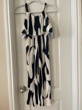 Girls Black & White Striped Ruffle Jumpsuit